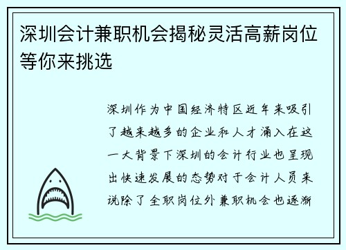 深圳会计兼职机会揭秘灵活高薪岗位等你来挑选