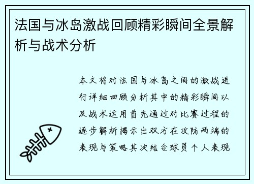 法国与冰岛激战回顾精彩瞬间全景解析与战术分析