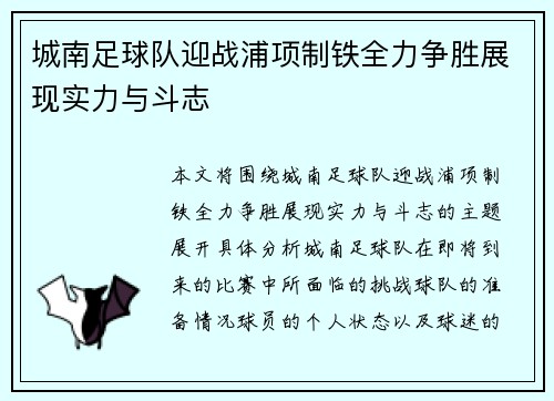 城南足球队迎战浦项制铁全力争胜展现实力与斗志