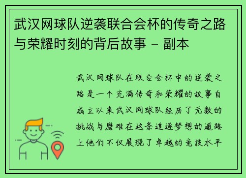 武汉网球队逆袭联合会杯的传奇之路与荣耀时刻的背后故事 - 副本